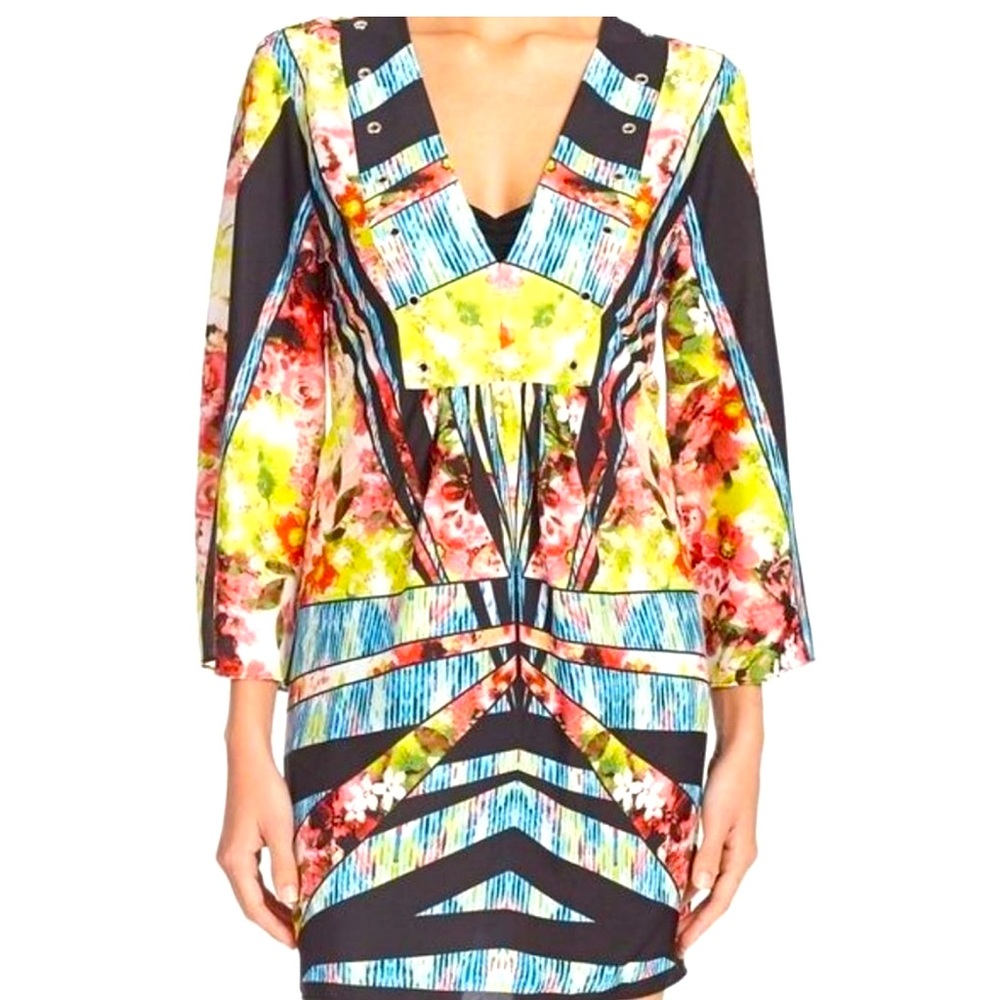 Ivanka Trump V-neck Swimsuit Floral Geometric Coverup L/XL
